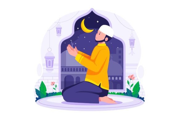 A Man Praying on Ramadhan Illustration