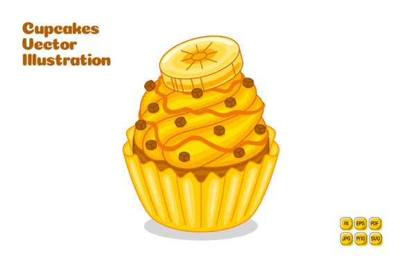 Banana Caramel Cupcake Illustration Graphics