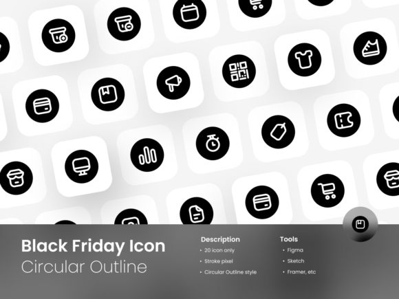 Black Friday Circular Outline Icon Set