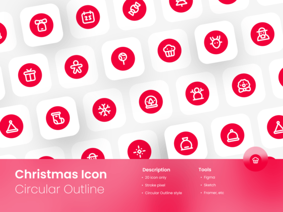 Christmas Icon Set Circular Outline Style