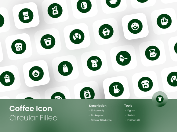Coffee Icon Set Circular Filled Style