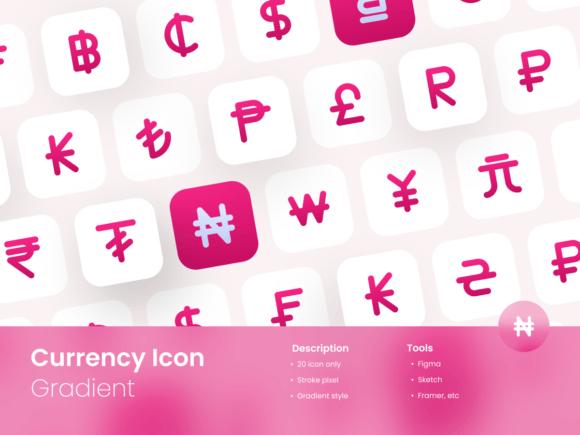 Currency Icon Set Gradient Outline Style