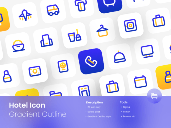 Hotel Icon Set Gradient Outline Two-Tone