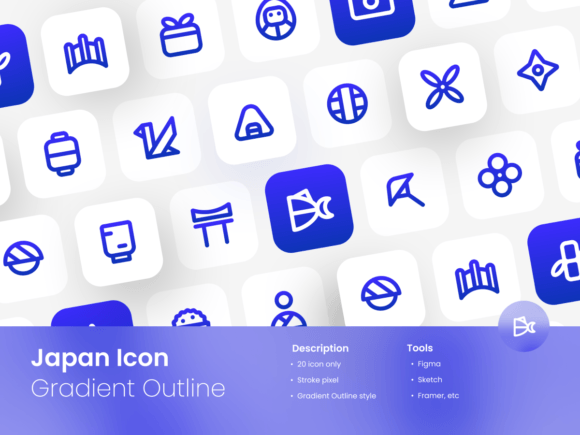 Japan Icon Set Gradient Outline Style