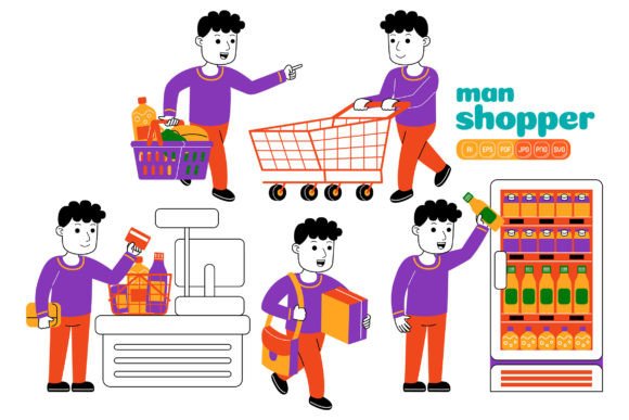 Man Shopper Vector Pack 02: Graphics and Illustrations for Branding