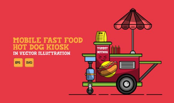 Mobile Fast Food Hot Dog Kiosk in Vector Graphics