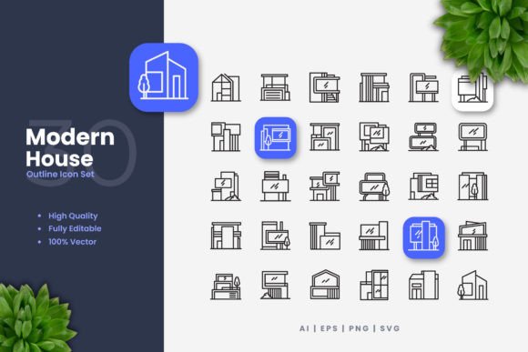 Modern House Icons: Graphics and Icons for Creative Design