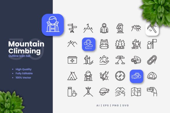 Mountain Climbing Icons Graphics