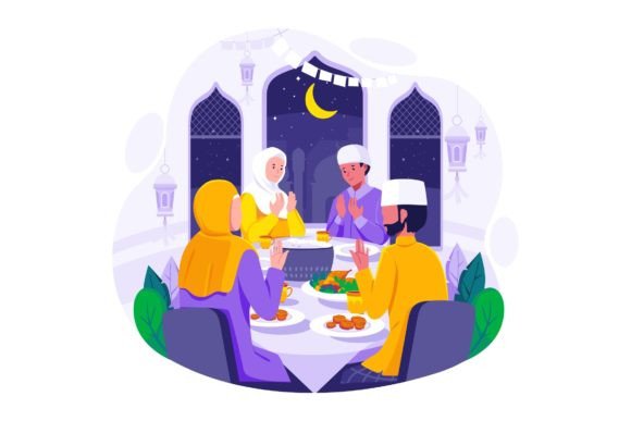 Ramadan Iftar Family Illustration Graphics