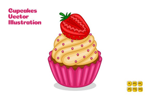 Strawberry Cupcakes Vector Illustration: Graphics for Branding